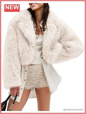 Faux Fur Jacket Long Sleeve Warm Winter Coat Single Button Collared V Neck